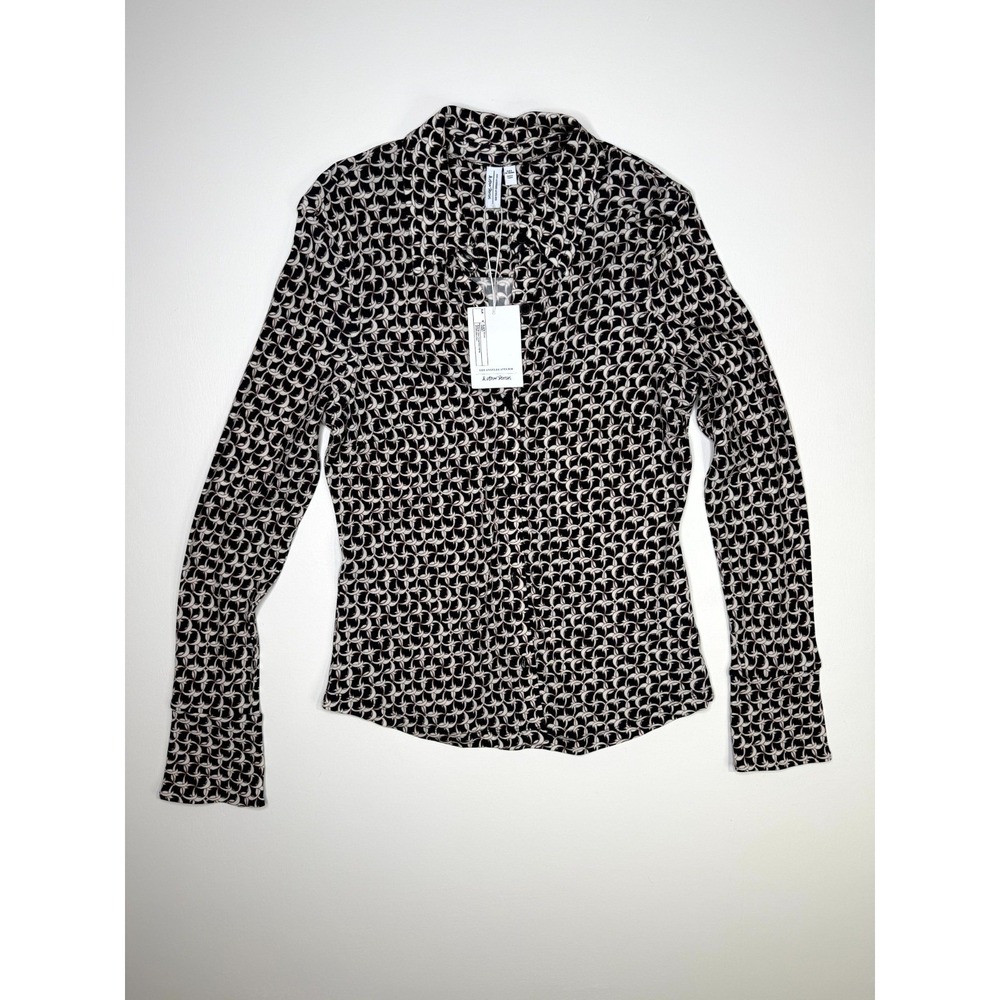 & Other Stories Shirt Womens Small Black Cream Geometric Print Button‎ Up Top